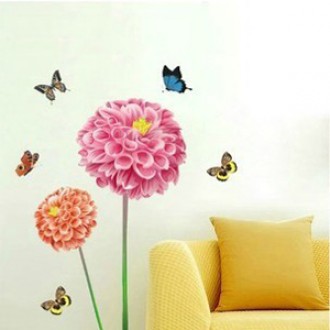 Butterflies Flying Aound The Flowers Wall Sticker